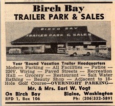 Birch Bay Trailer Park & Sales Mr & Mrs Earl W Vogt Blaine WA 1974 Ad TAK7-S6 picture