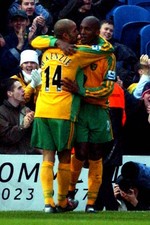 Norwich goalscorer Damien Francis celelebrates his goal Old Photo picture