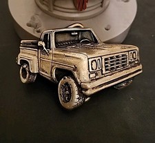 Solid Brass Stakebed Pickup Truck 1970s Vintage Belt Buckle BTS 1978 Square Body picture