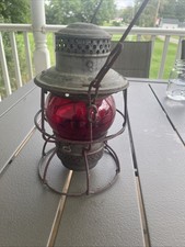 Vintage Rare Erie Railroad Lantern With Red Embossed Globe picture