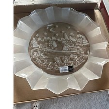 Mikasa Silent Night S2103 Platter 14 Inch Glass Christmas Reindeer Germany NEW picture