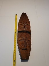 African Tribal Double Faced Teeth Mask Hand Carved OOAK Vintage Solid Wood OOP picture