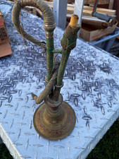 Vintage Brass Hookah Water Pipe Middle Eastern Folk Art Painted Decor Antique picture