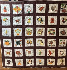 Queen Size Sampler Quilt machine and hand sewn, 90”x96” Brown Cottagecore picture