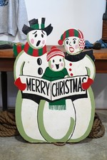 Antique Merry Christmas Snowman Store Display Decoration 1950's Vintage Sign picture