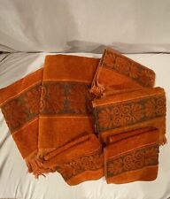 Vintage MCM Cannon Monticello Burnt Orange Rust Towel Set Of 6 Fringed Sculpted picture