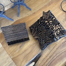 Copper Tjap Cap Chop Stamp Artisan Batik Antique Indonesia Block Pair 2pc picture