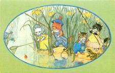 1960s Molly Brett dressed fantasy cats fishing Postcard 26-3319 picture