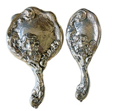 Vintage EPNS Art Nouveau Style Vanity Set- Hand Mirror & Brush Silver Plated picture