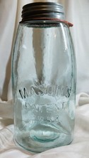 Antique 1858 Mason Patent Half Gallon Jar Aqua Blue Ground Lip Ball Zinc Lid picture