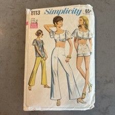 FAB Vtg MOD 1969 Crop Top Pants Shorts SIMPLICITY # 8113  PATTERN Sz 12 picture