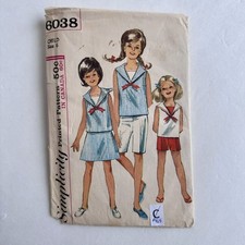 Vtg 60s Simplicity 6038 Girl’s Sailor Retro Top Skirt Shorts Sew Pattern Sz 6 picture