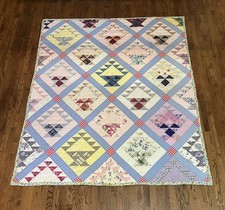 Vintage 1940s Handmade Patchwork Basket Style Quilt 84 x 72