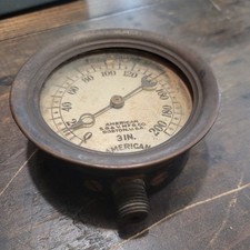 1903 American Steam Gauge & Valve MFG Co Bourdon 0-200lb Brass Rare SG&V Boston picture
