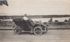 Brass Era Touring Car Driver Lakeside Stone Wall Antique 1900s - Original Photo picture