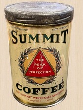 Vintage 1930s Summit Coffee 1 Lb Tin Can Akron Ohio Wholesale Grocery Litho picture