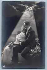 c1910's Romance Sweet Couple With Flowers RPPC Photo Antique Unposted Postcard picture