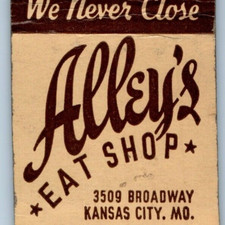 Vtg c1940s Kansas City MO Alley's Eat Shop Matchbook Cover Waffle Restaurant picture
