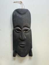 Vintage African Style Hand Carved Wood Mask Tribal Wall Hanging 5.25” Black picture