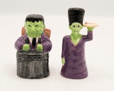 Vtg Omnibus OCI Halloween Frankenstein & Bride Salt & Pepper Shakers Fitz Floyd picture