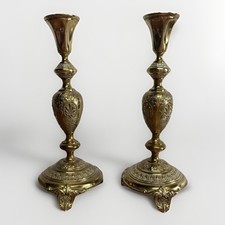 Antique Norblin & Co Warsaw Silver Plated Brass Shabbat Candlesticks picture