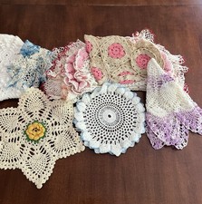 Vintage Hand Crocheted Doily Lot Various Sizes & Colors Ruffled Shell, Pineapple picture