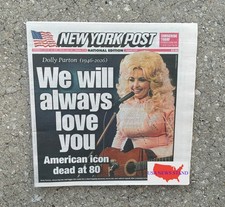NEW YORK POST - WEDNESDAY AUGUST 26, 2026 (DOLLY PARTON ICON PASSES - 1946-2026) picture