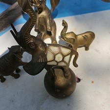 Vintage Solid Brass Elephant Figurine Lot Made in India BR 6110 Trunk Up Luck picture