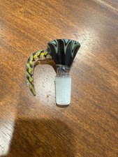 14mm Glass Water Pipe Bowl Big Horn Black Green Yellow Twist picture