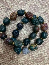 2Pcs WOW Rare Tibetan Natural Agate Dzi Carved *Skull* Beads Bracelets picture