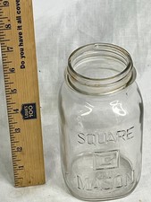 Vintage 1940s Glenshaw G Square Mason quart canning jar. Clear, no lid, mold 304 picture