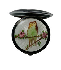 STUNNING Antique *BIRDS*Hand Painted STERLING ENAMEL GUILLOCHE Compact by EAM CO picture