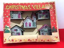 Vtg Putz Houses 1940s /50s Mica Glitter Christmas Village Original Box Set Japan picture