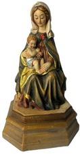 Antique Anri Italy Madonna Virgin Mary Statue Hand-Carved Wood - 8 Inches Tall picture