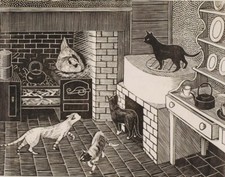 Kitchen Full of Cats Woodcut Tirzah Garwood 1932 British Modernism Art Print picture