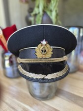 Vintage USSR Soviet Navy Officer Admiral Peaked Visor Cap Hat Officer Embroidery picture
