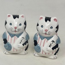 Vintage Cat Salt & Pepper Shakers Happy Cat w/Milk by Asia Master Ceramic Kitty picture