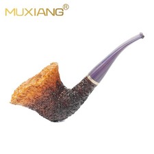 MUXIANG Handmade Sea Rock Briar Tobacco Pipe Rusticate Wood Fleur Pipe Vulcanite picture