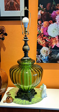 Pair of Vintage Nova of California 3-way Lamps - Murano Italian Green Glass picture