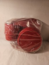 Vtg Tupperware 8 x 8 Square Plate Matching Cup Bowl Snack Set Red New 4 Piece picture