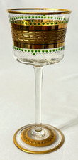 Rare Vintage Moser Wine Glass 24K Gold Band Geometric Design Green Enamel Dots picture