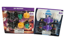 New 2 Packs Halloween 3D Erasers Lot of 12 Frankenstein Ghost Bat Black Cat picture