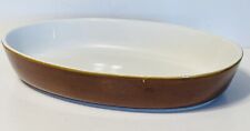 Vintage 13” Oval Brown Glazed 2” Stoneware Casserole Au Gratin Baker Dish P27 picture