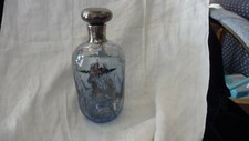 #11/9 vtg DECANTER Blue BLOW GLASS Silver Overlay Design Man & Woman picture