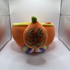 Vintage 1993 Gibson Greetings Pumpkin Trick or Treat Candy Bucket Nylon Plush picture