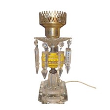 Antique Fostoria Table Lamp Distinctive Topaz Yellow Glass Crystal Prisms10-1/2