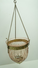 Rare Vintage Peach Glass Hundi Bell Jar Lantern Hanging Votive Candle Holder picture