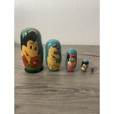 Vintage Disney Mickey Mouse Hand-Painted Nesting Wooden Russian Dolls Set of 5 picture