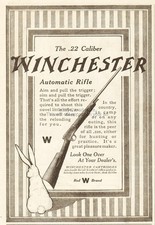 1911 Winchester .22 Automatic Rifle Original Paper Ad Rabbit Hunting Theme picture