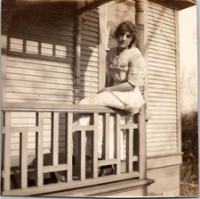 Beautiful Edwardian Woman Sitting on Porch 1910s Vintage Photo RPPC Cutout picture